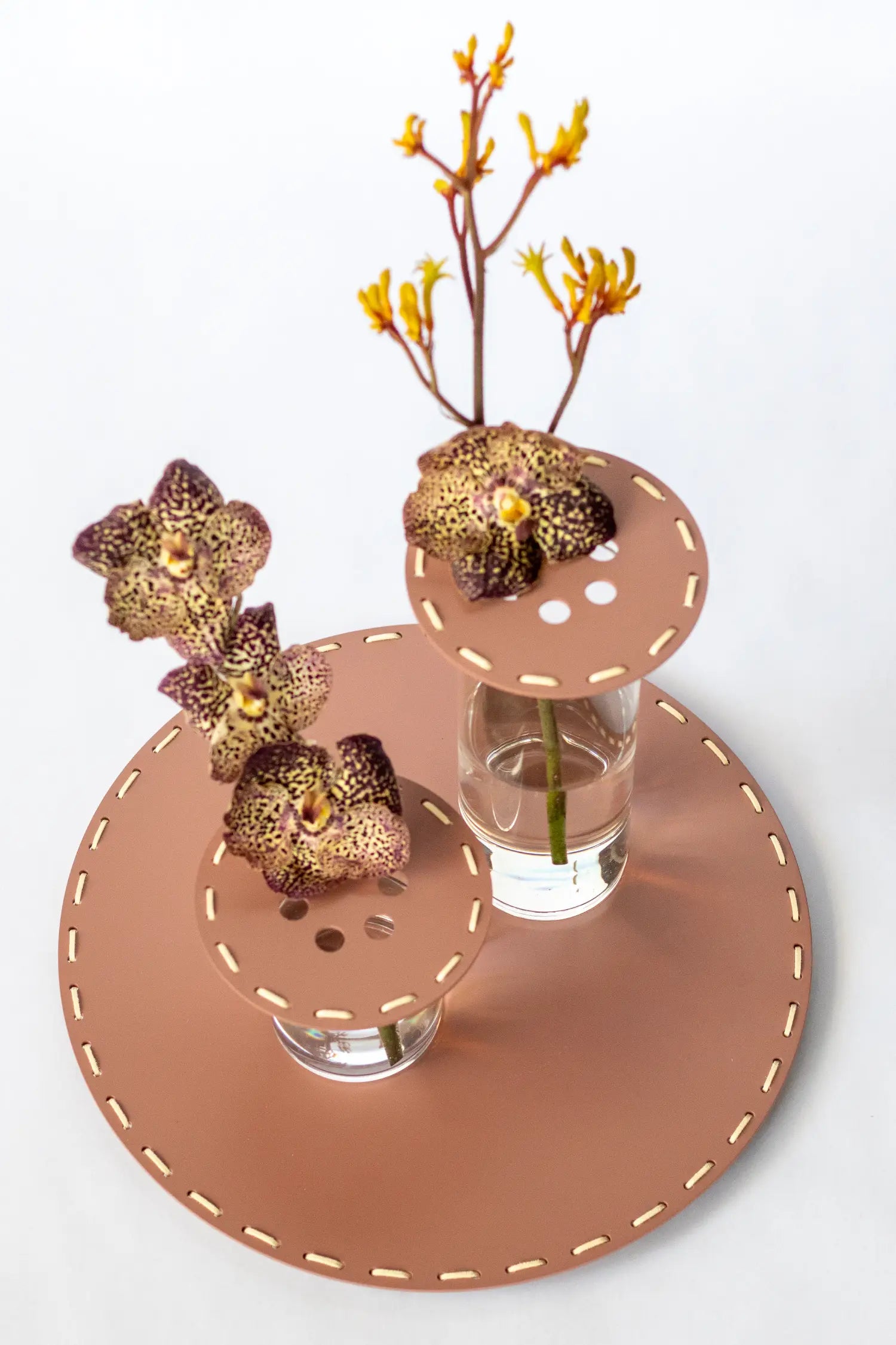 Stictched Tray w/ Vases & Vanda