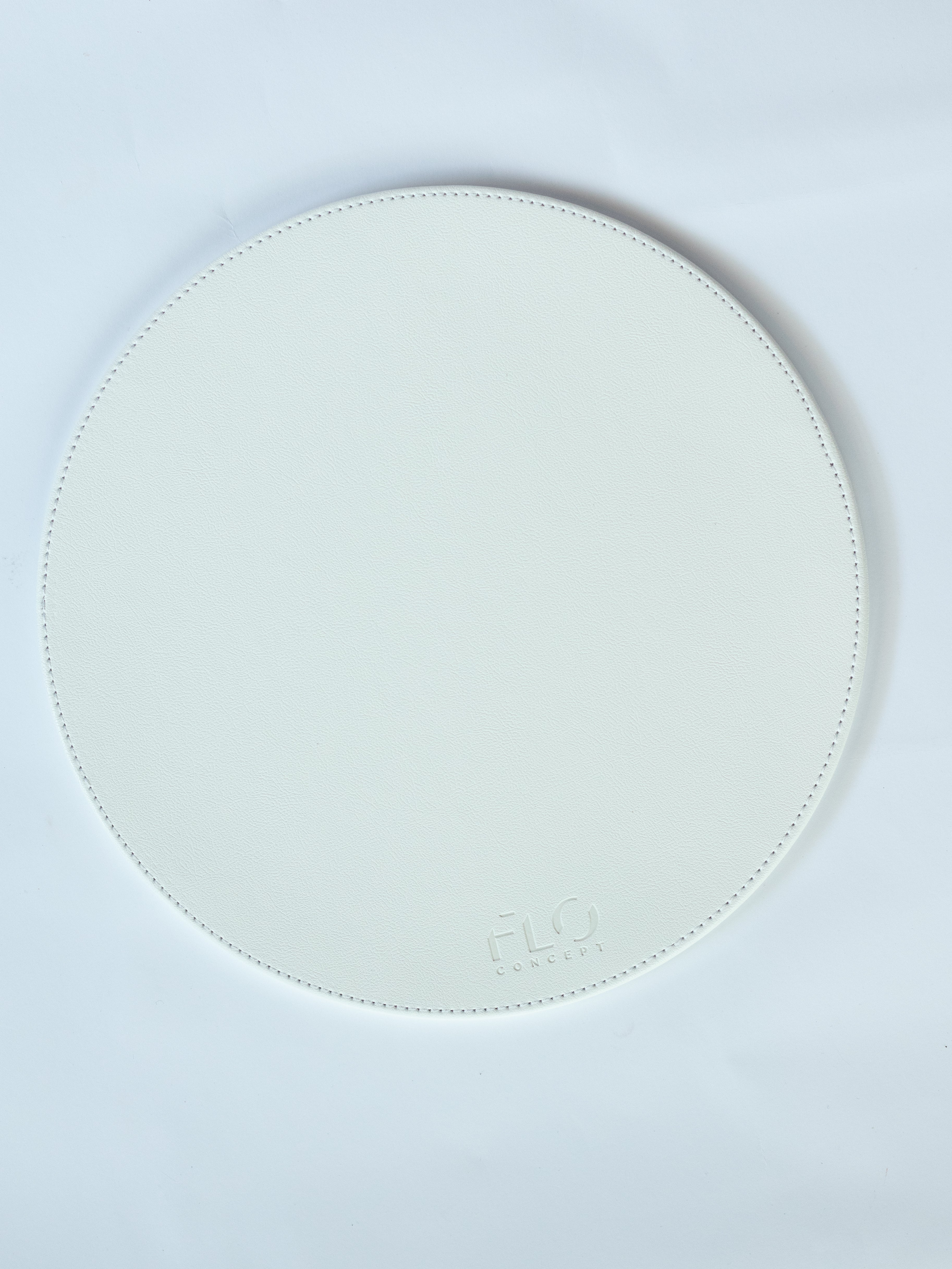 White Round Leather Slab Tray
