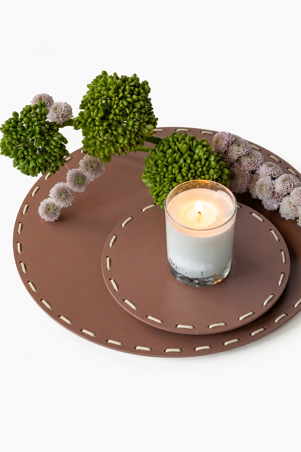 Stitched Tray w/ Vases, Flowers & Candles