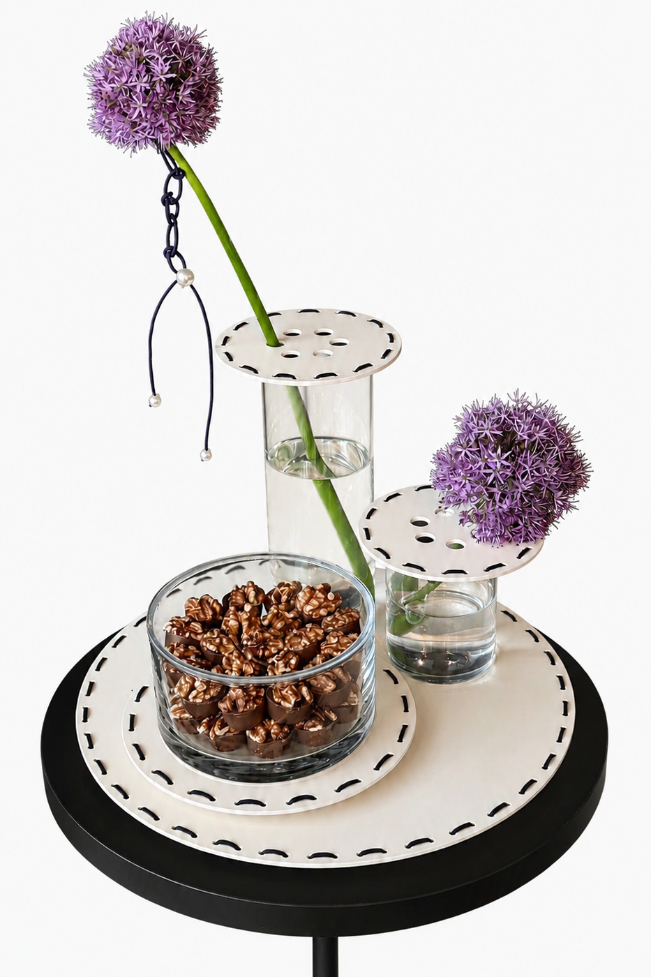 Stitched Tray w/ Vases, Flowers & Chocolates