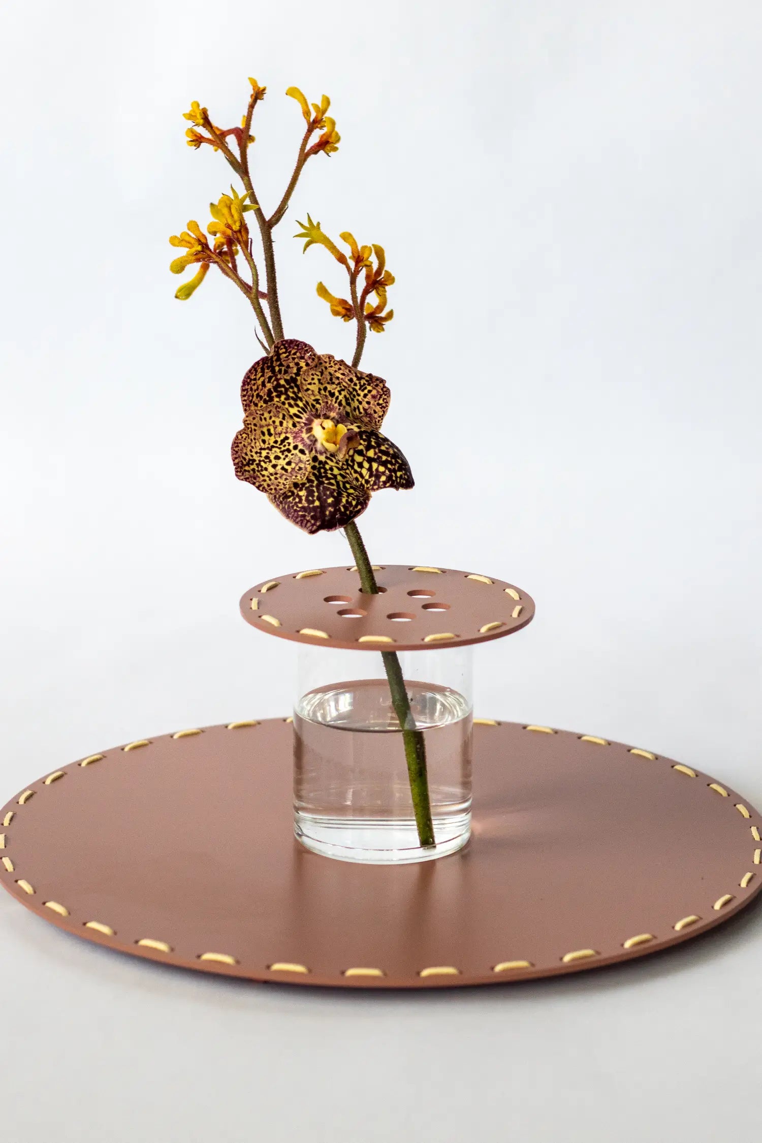 Stictched Tray w/ Vases & Vanda