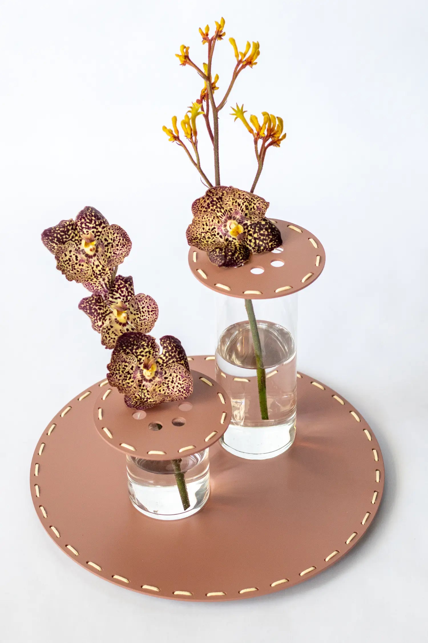 Stictched Tray w/ Vases & Vanda