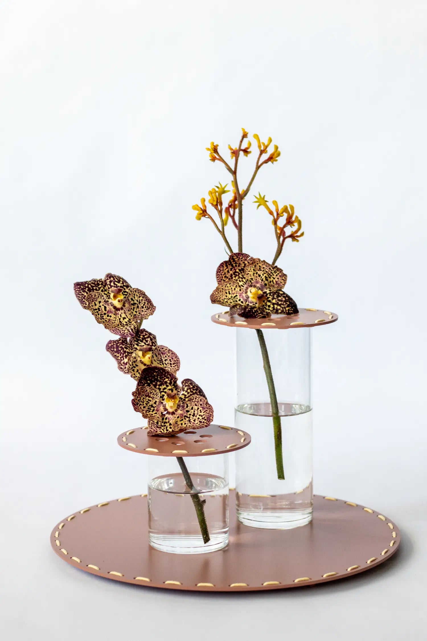Stictched Tray w/ Vases & Vanda