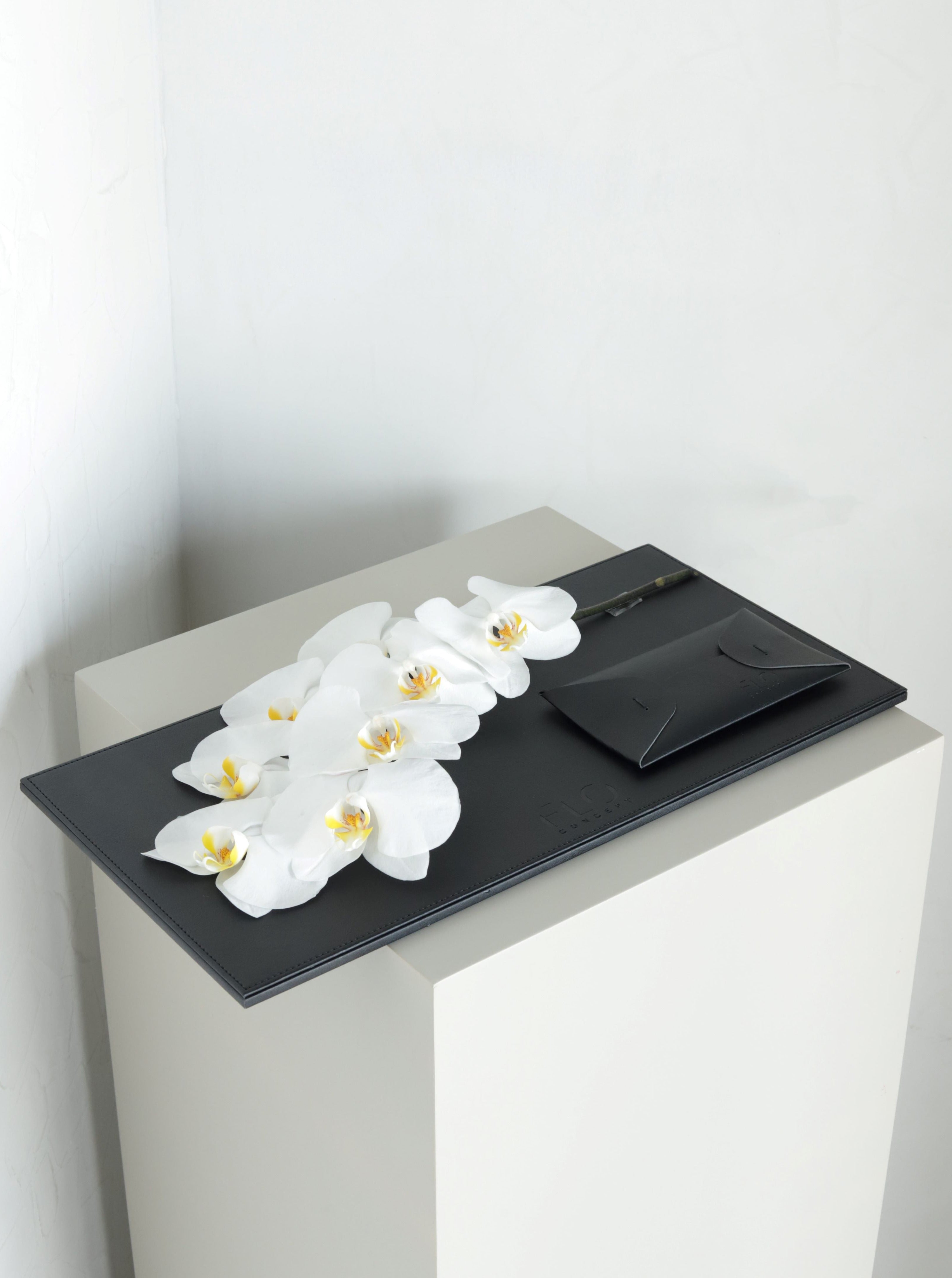 Leather Slab Black w/  Orchids, Leather  Envelope