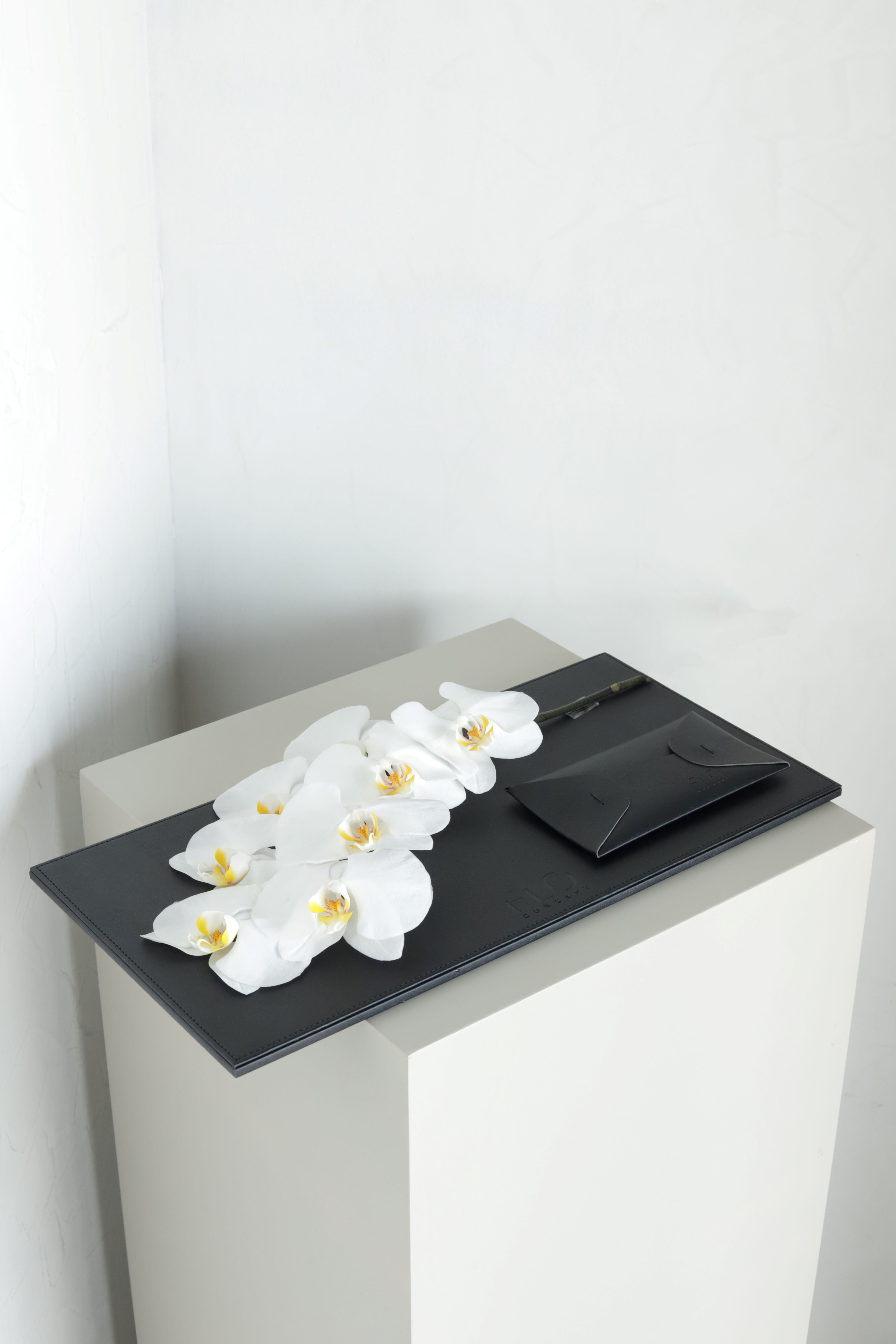 Leather Slab Black w/  Orchids, Leather  Envelope