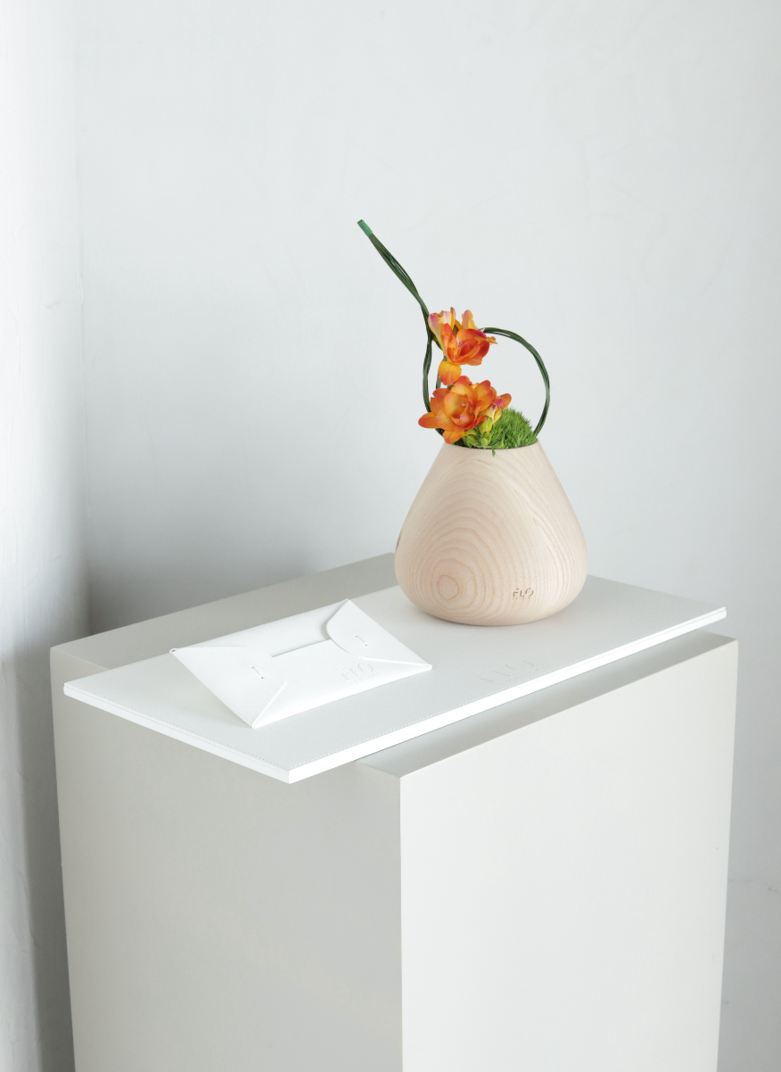 Leather Slab White w/  Wooden Large Vase,  Leather Envelope