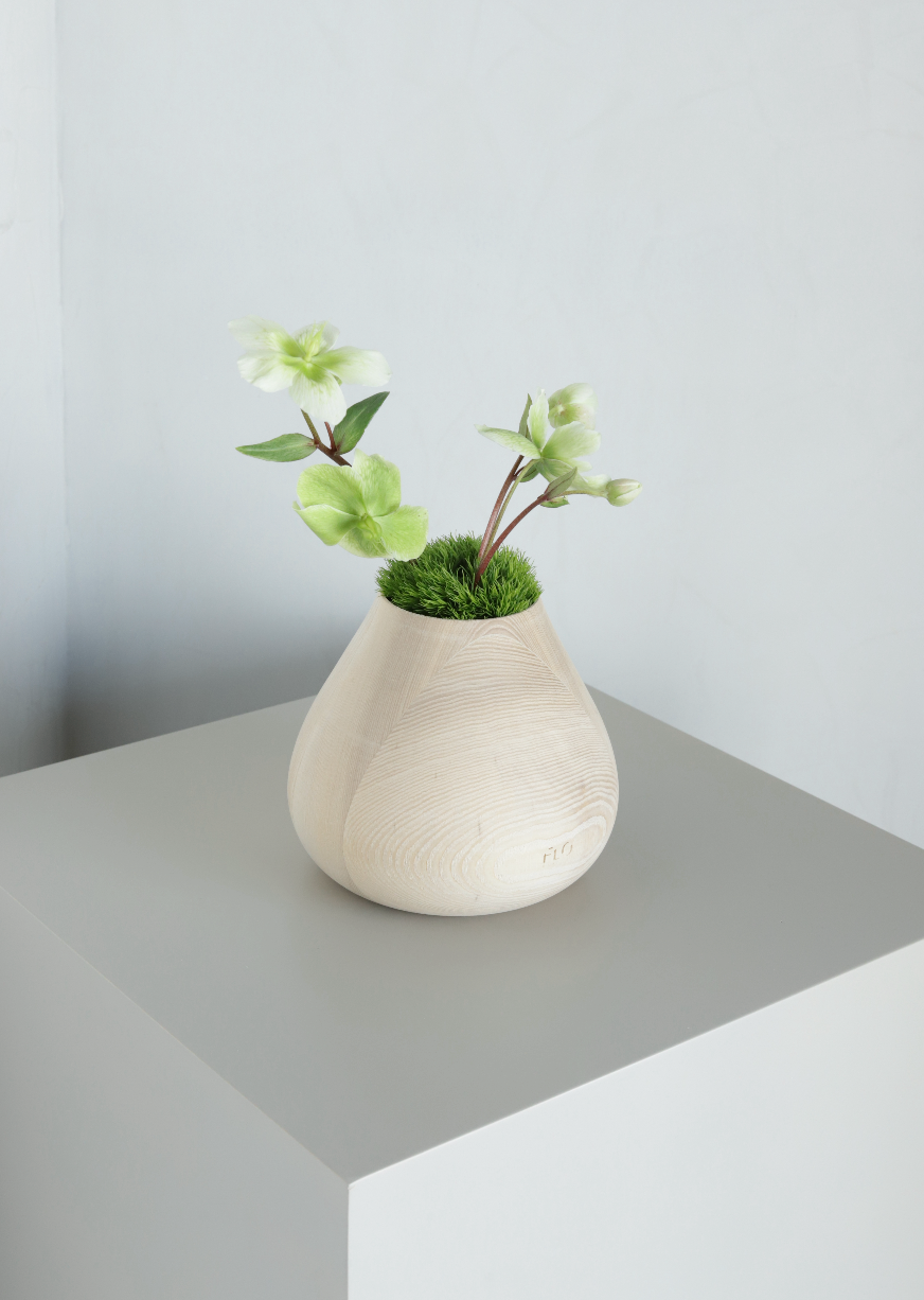 Wooden Large Vase w/  Helleborus Flowers